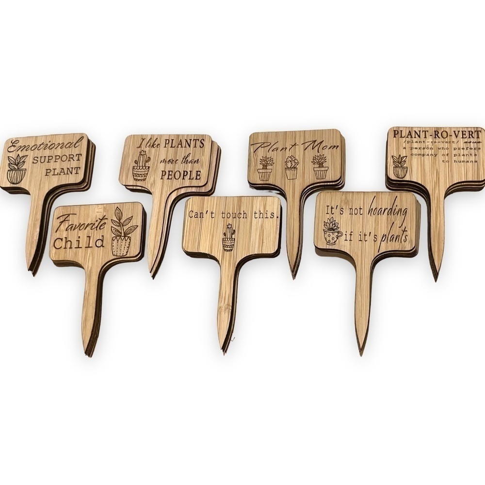 7-Pack Bamboo Engraved Funny Plant Markers